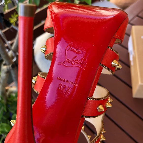 Christian Louboutin Tchicaboum 120mm Studded Orange Caged Heels 37.5 RRP$1750 - Picture 12 of 14